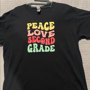Peace Love Second Grade Teacher T-Shirt- Black
